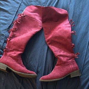 Women's Red Suede Knee-High Boots